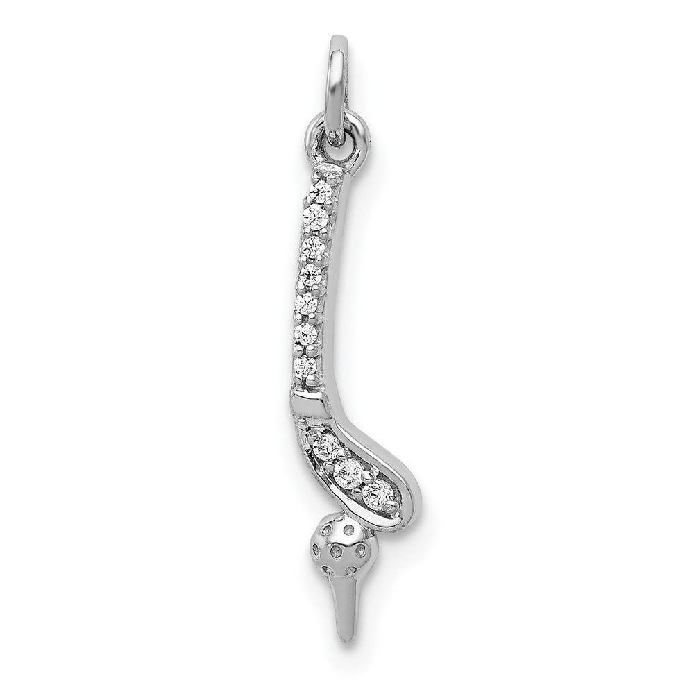 14k White Gold Sports Diamond Golf Club And Ball Necklace Charm Pendant 267$